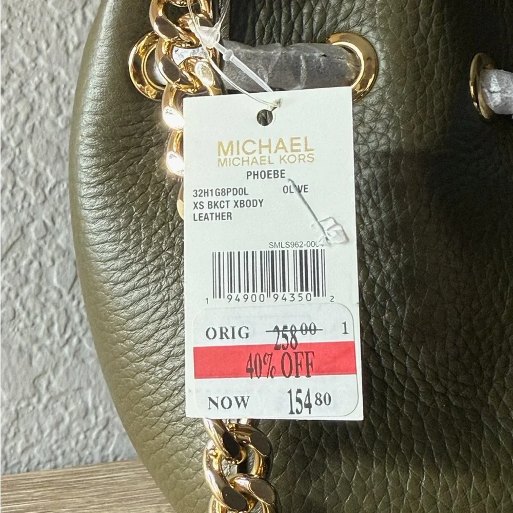 Michael Kors Olive Green Leather Bucket Phoebe Bag NWT - Picture 4 of 7
